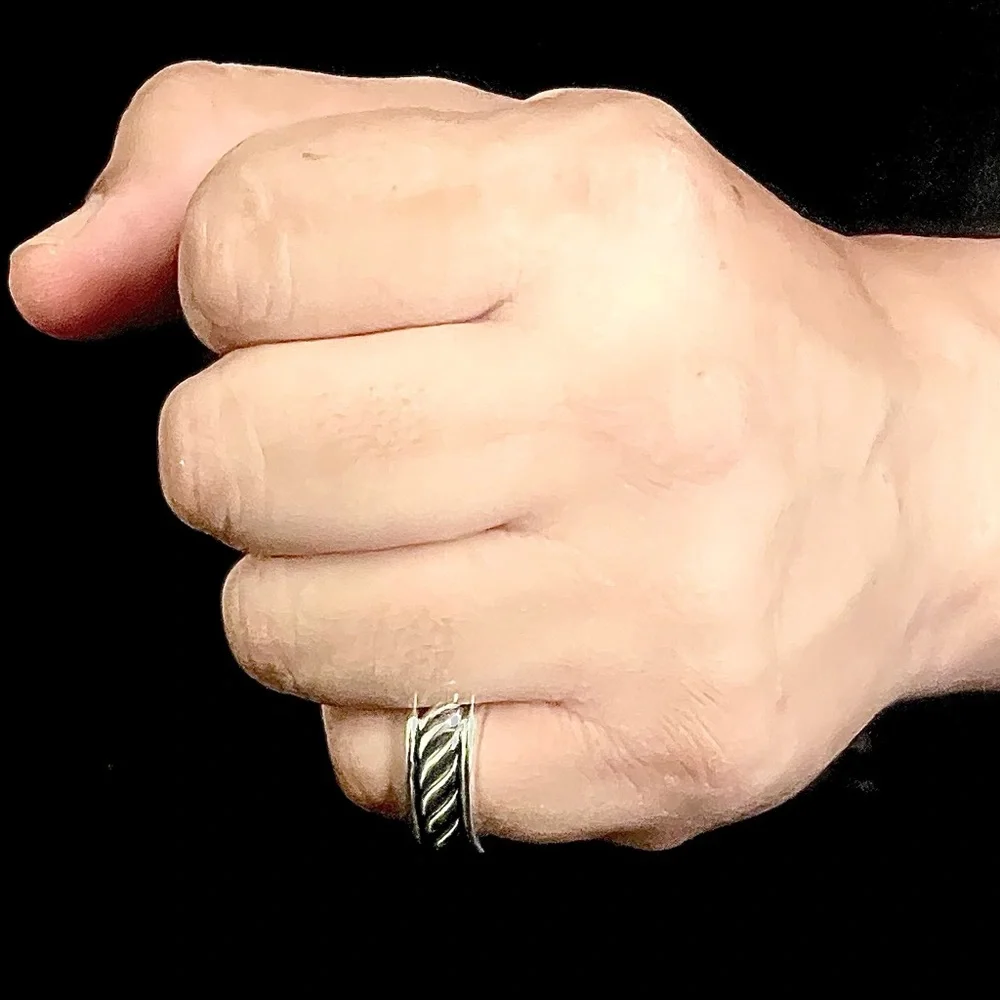 David Yurman Cable Square Sculpted Cushion Band Silver Ring Size 8